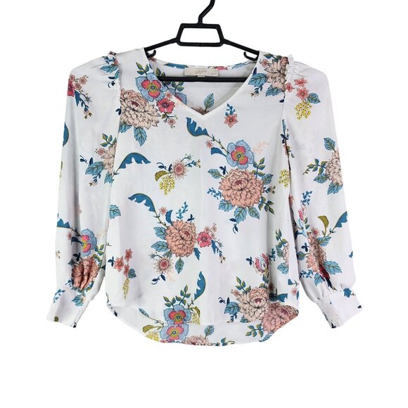 Women's Multicolored LOFT Floral Print Blouse Long Sleeve V Neck Size XSP - Picture 1 of 10